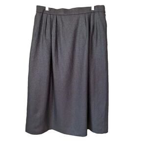 Vintage 80s Gray Silver Metallic Lurex Midi Skirt Women Size 16 L/XL
